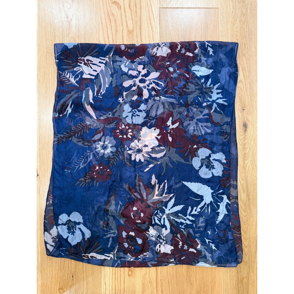Vtg Navy & Pink Floral Ultra Fine Silk Scarf 70"x22"